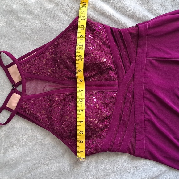 Morgan & Co Womens Purple Lace Trim Evening Dress Gown Junk Sz Small (5) - Picture 10 of 16